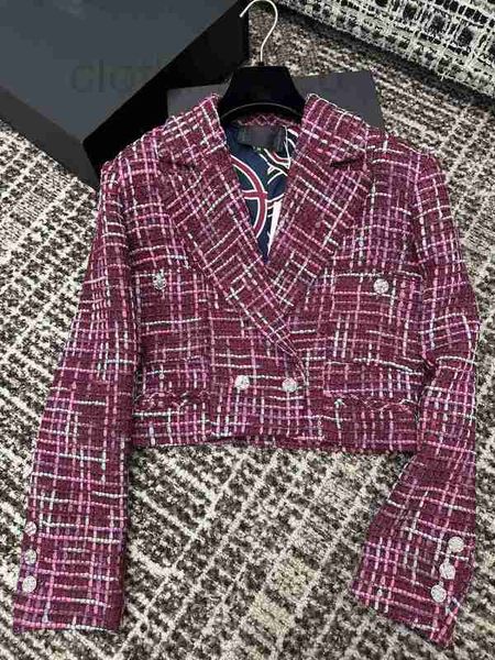 

women's jackets designer 2023 early autumn new small fragrant wind rough tweed plaid temperament versatile red polo collar coat i5ee, Black;brown