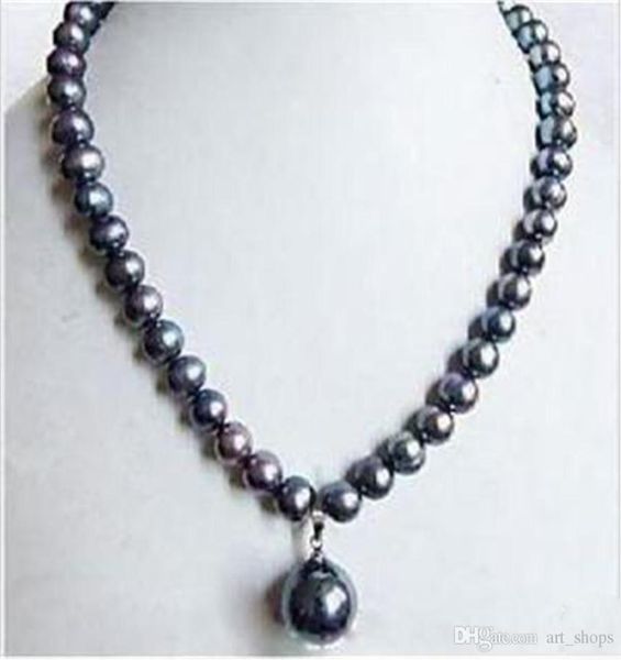 

78mm black tahitian pearl necklace shell pearl drop 18quot05342710, Silver