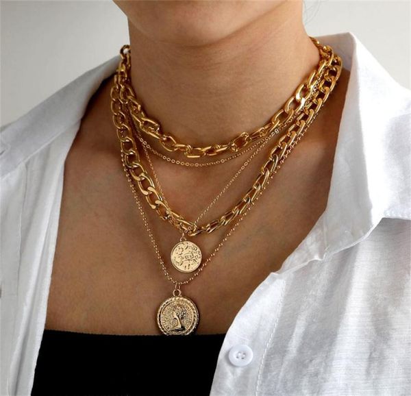

vintage multilayer chain necklace women039s necklace torques large coin pendant jewelry accessories6340696, Silver