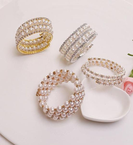 

elegant imitation pearl bracelets bangles for women multi layered crystal bracelet wrist band party wedding vintage jewelry charm 1739047, Golden;silver