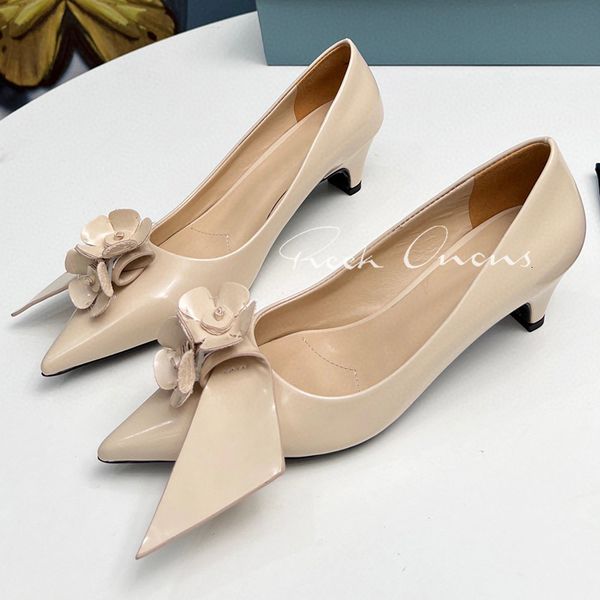 

dress shoes summer high heels female genuine leather material shallow pointed toe concise pumps candy color floral design ladies 230809, Black