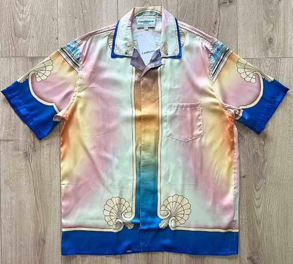 

casablanca sunset waves gradient color flower shirt loose ancient hawaiian silk short sleeve shirt casablanc, White;black