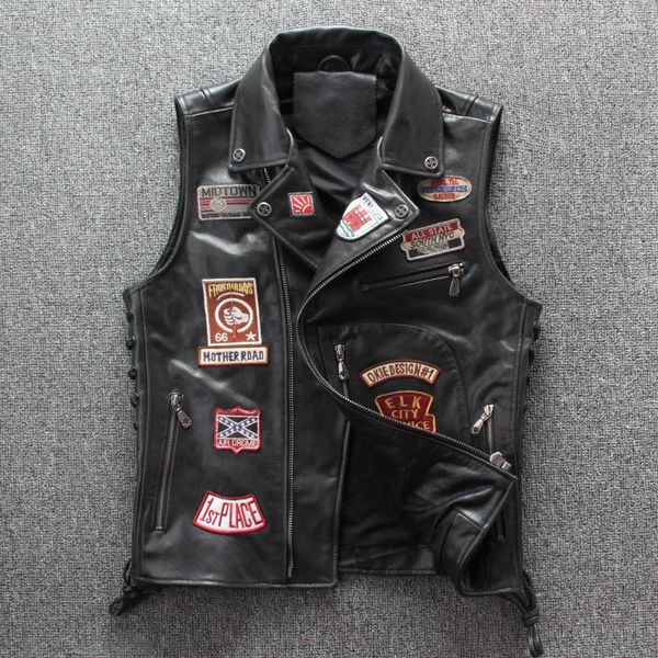 

men's vests 2024 summer trendy motorcycles leather sleeveless vest stylish vintage jackets coat, Black;white