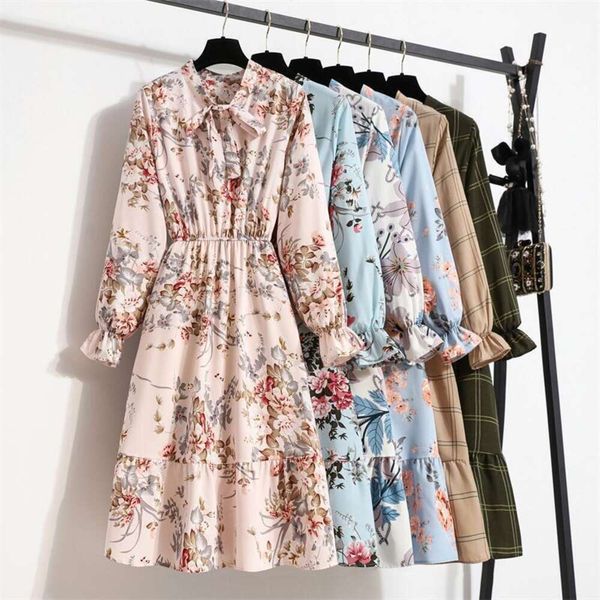 

item title long sleeve dress short french chiffon floral autumn style high end for women, Black;gray