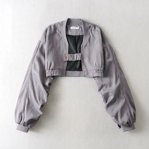 

womens jackets short cropped bomber women solid black gray korea vintage folded sleeve female spring autumn outwear 230809, Black;brown