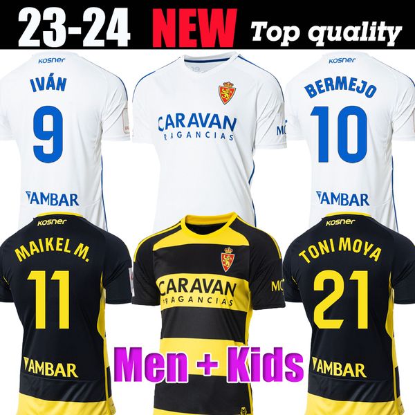 

2023 2024 real zaragoza soccer jerseys bermejo giuliano simeone mollejo vada ivan 23 24 home away football shirt men kids kits, Black;yellow