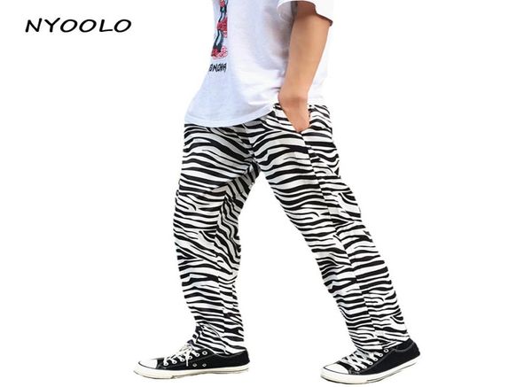 

nyoolo vintage zebra striped paern harajuku design elastic waist loose casual straight pants womenmen hiphop trousers3207476, Black;white
