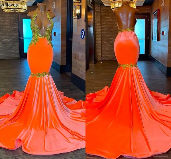 

aso ebi coral velvet mermaid prom dresses halter deep v neck lace appliqued formal party gowns backless slim and flare second reception enga, Black