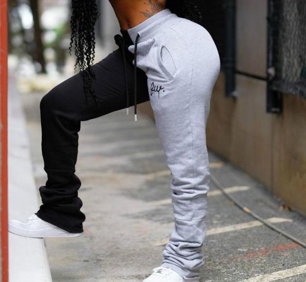 

nclagen color block embroidery stacked sweatpants for women 2020 patchwork fashion joggers woman pants female fitness sweat pant3893523, Black;white