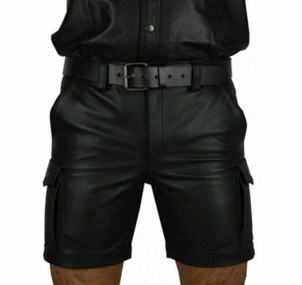 

men039s shorts men faux leather plus size summer fashion black pu casual mid waist straightleg pants2300842, White;black