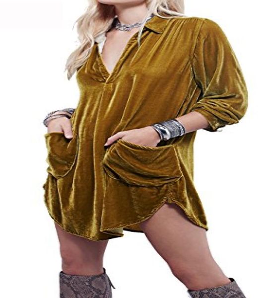 

rvivimos women velvet long sleeve pocket casual mini shirt dress3364014, Black;gray