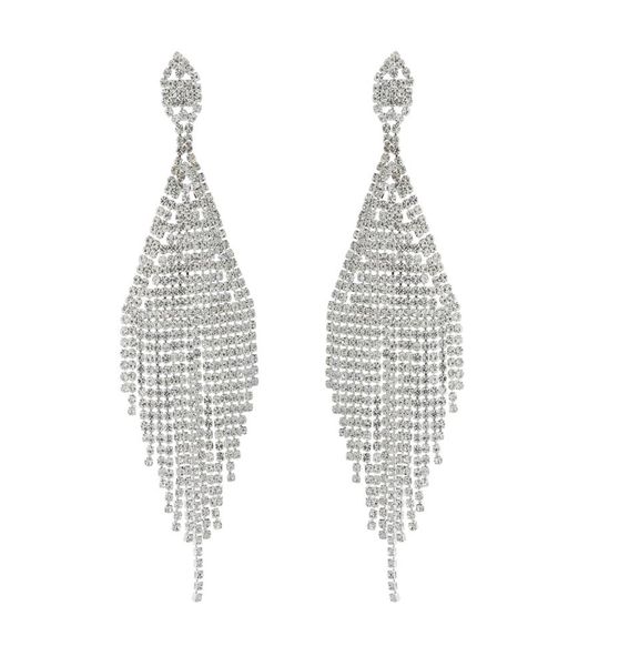 

fashion diamond dropshaped with bright full rhinestone tassel drop dangle earrings for women wedding gift4450793, Silver
