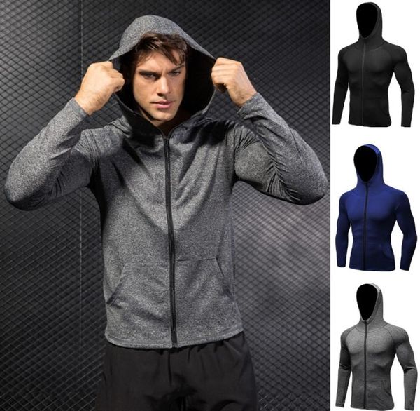 

men039s quickdry hoodies running sweatshirt slim fit zip up fitness gym t shirts dk7704tsg2570550, Black