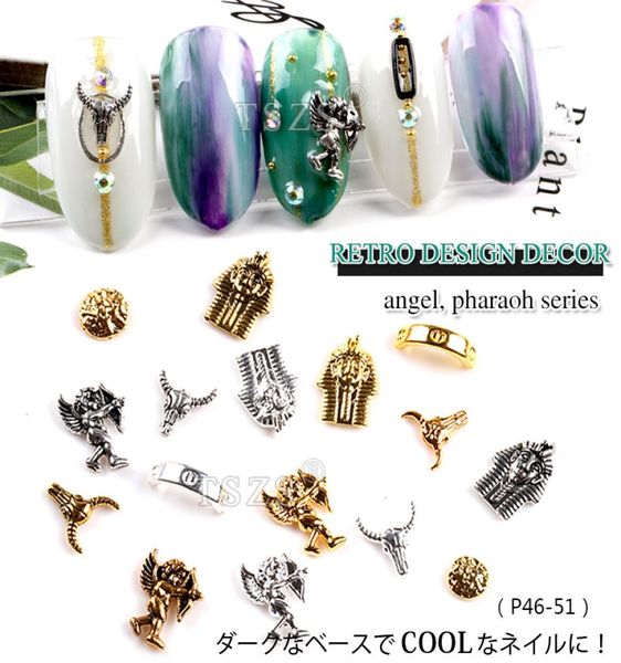 

25pcslot gold silver 3d retro nail art decorations angel pharaoh alloy stud diy manicure tools nail charm7319838, Silver;gold
