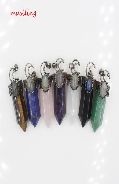 

dowsing new moon on hexagon prism crystal quartz pendants pendulum whole jewelry natural stone reiki charms fashion jewelry2130862, Silver