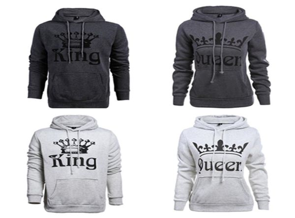 

fashion print king queen letters couple hoodies winter fleece lovers pocket pullover hooded sweatshirts valentine039s day cloth9660226, Black