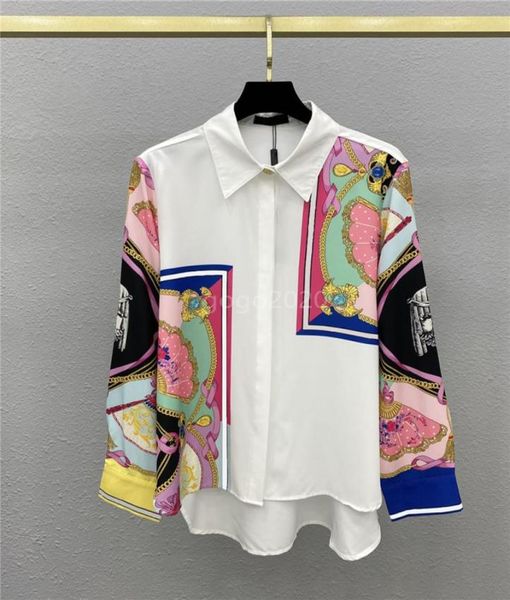 

2022 women039s vintage multicolor designer shirts blouse with letters buttons girls milan runway high end custom designer 1833974, White