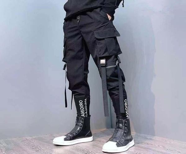 

men039s pants men summer cargo embroidery joggers techwear trousers pockets gothic hip hop harem streetwear2418915, Black