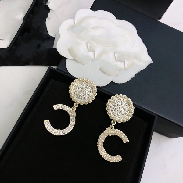 

woman stud c logo earrings designer letter c gold long chain earring women jewelry ccity pearl crystal orecchini 387, Golden;silver