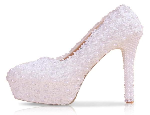 

fashion lace wedding shoes white flat low mid high heel pearls bridal party prom shoes for women in stock74446384270481, Black