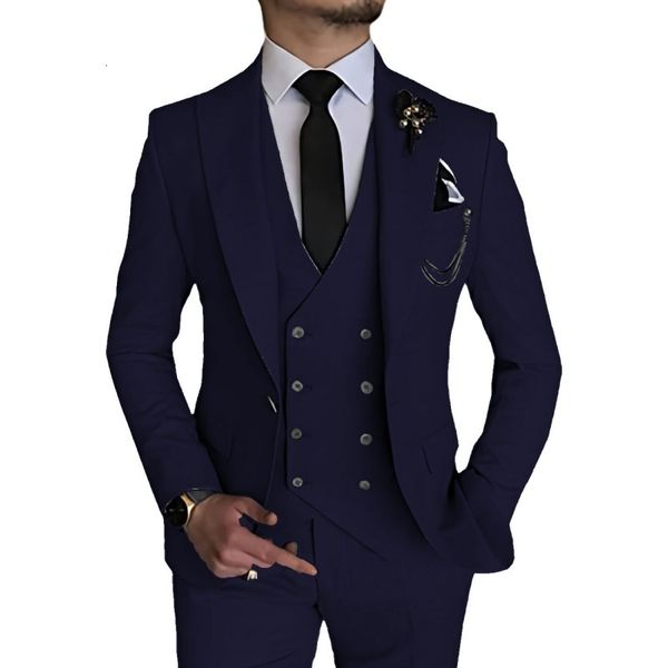 

men's suits blazers slim fit men double breasted 3pc groom formal business male blazer set lapel party wedding tuxedo jacket vest pants, White;black