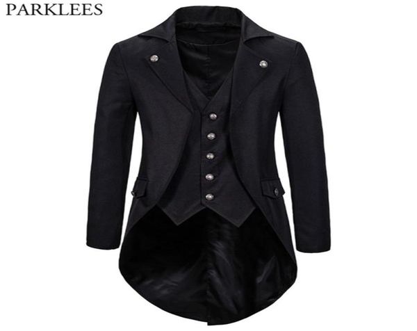 

gothic victorian tailcoat jacket men steampunk medieval cosplay costume male pirate viking renaissance formal tuxedo coats 2xl y201519422, White;black
