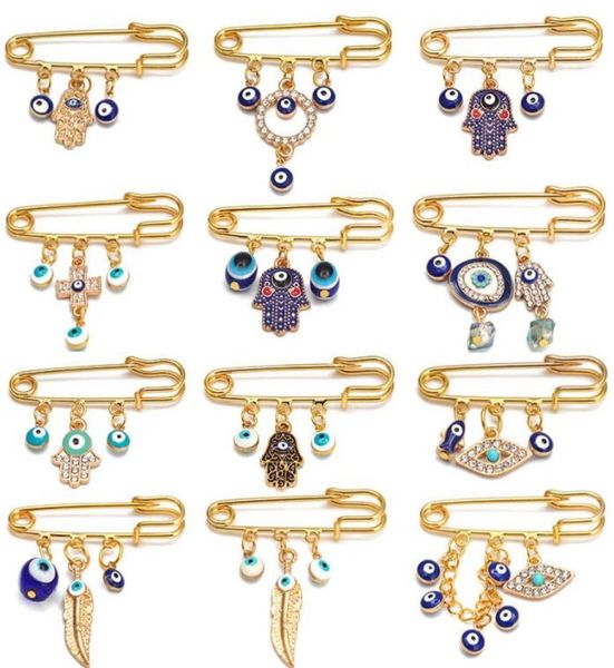 

lucky eye blue turkish evil eyes brooches pin for women men dropping oil flower crown star hamsa hand charm fashion jewelry9623025, Gray