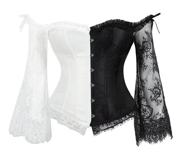 

women styling corsets long sleeve lace corselet lace up bustiers korset for posture party club wedding plus size4936779, Black;white