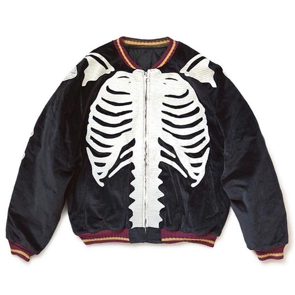 

men's jackets kapital 20aw bone rib skeleton embroidery velvet men's and women's jacket 230809, Black;brown