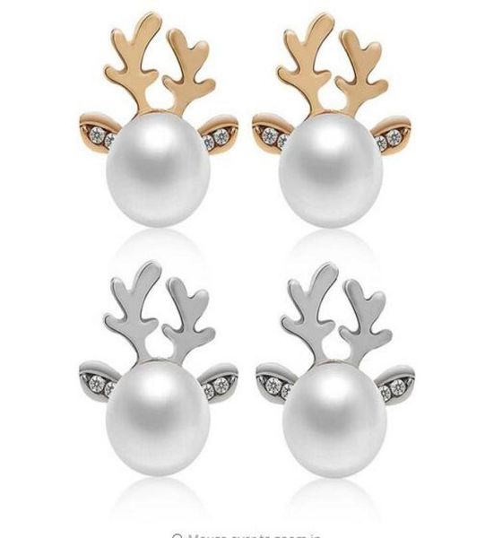 

new elegant xmas fashion christmas pearl deer earrings ear stud fashion jewelry gift for women and gilr gb43112373479700384, Golden;silver
