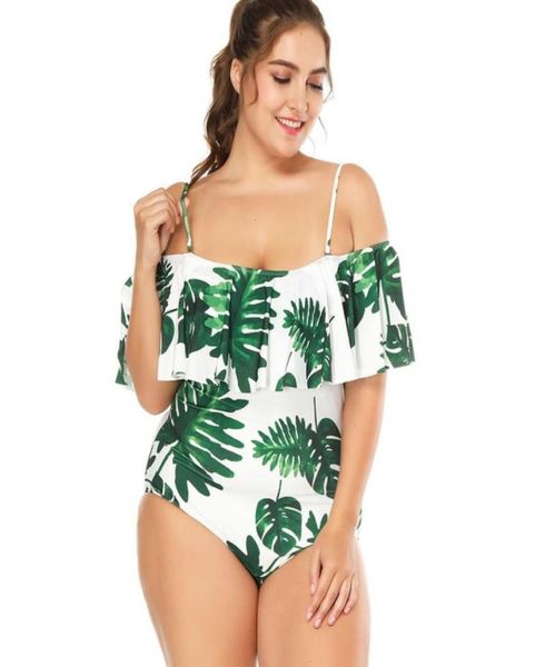 

plus size swimsuit 2019 one piece floral bathing suit for women big leaf beach swimming vintage bather female swimwear31985079188073