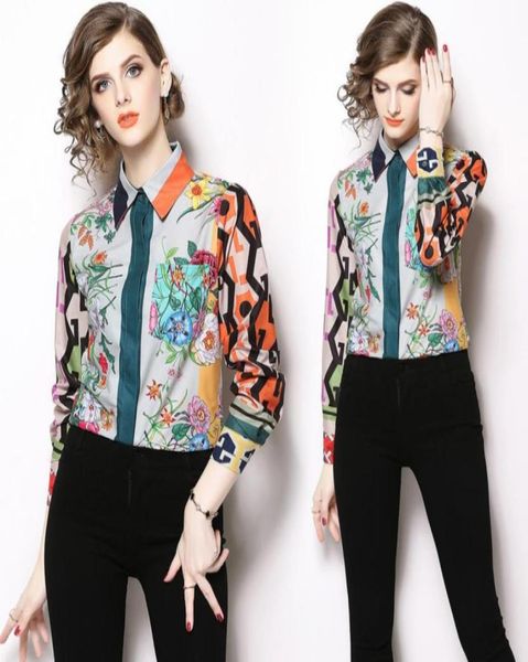 

new arrival spring summer fall runway chic vintage print collar button front long sleeve women ladies casual ol party shirt b5687804, White