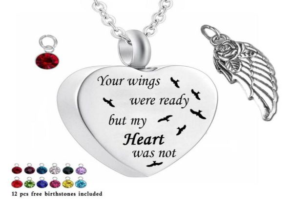 

urn necklaces your wings were ready cremation heart memorial 12 piece birthstone and wings necklace for ashes63763788395467, Silver