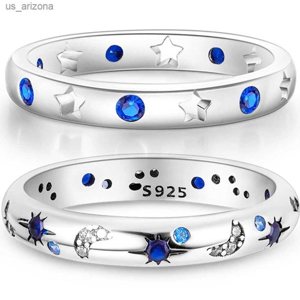 

2023 925 sterling silver ring original design blue zircon star moon finger rings for women wedding jewelry gift l230620