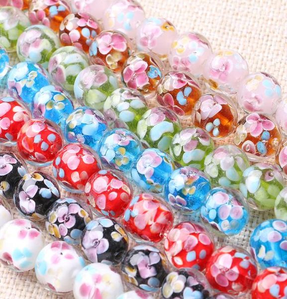 

20pcslot 14mm handmade lampwork beads round flower lampwork glass beads for jewelry making 7 colors diy necklaces5040776, Black