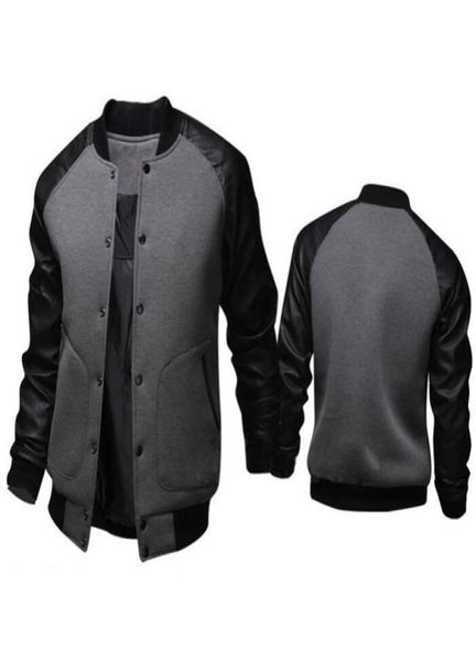 

fashion black jacket spring mens single breasted pu leather patchwork baseball jacket brand gray jackets 2421951, Black;brown