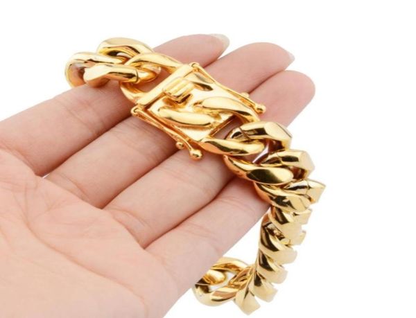 

betty miami curb cuban mens bracelet chain 316l stainless steel hip hop gold color 812141618 mm 23 cm3823265, Silver