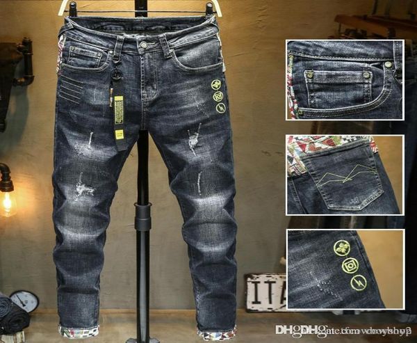 

new mens distressed ripped biker jeans slim fit motorcycle biker denim for men fashion designer jeans luxury jeans8083463, Blue