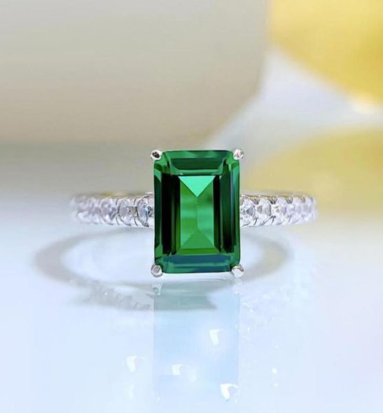 

2022 new s925 silver retro rectangular car flat 6x8 emerald high carbon diamond female ring77793494081399, Golden;silver