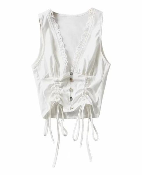 

women039s tshirt laciness tassel camisole female elegant pure aesthetic street sleeveless wear summer vneck casu5258717, White