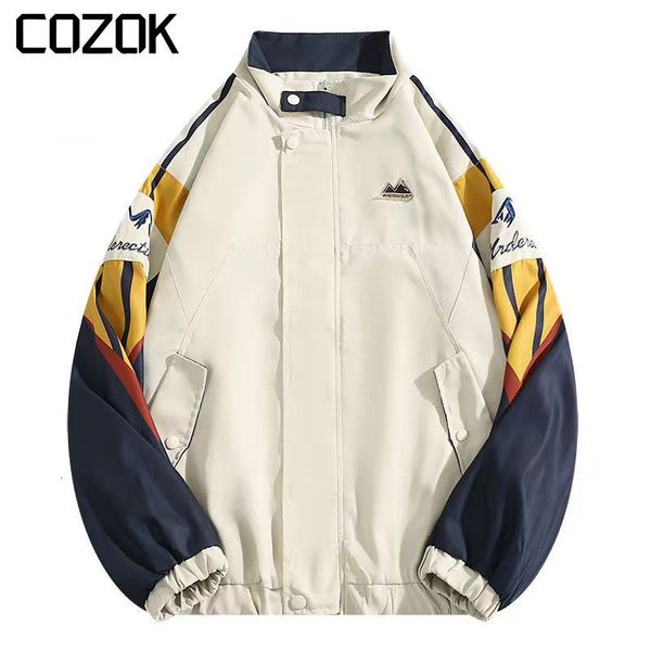 

mens jackets american stand collar jacket coat men spring harajuku patchwork colorful print fashion oversize baseball uniform 230810, Black;brown