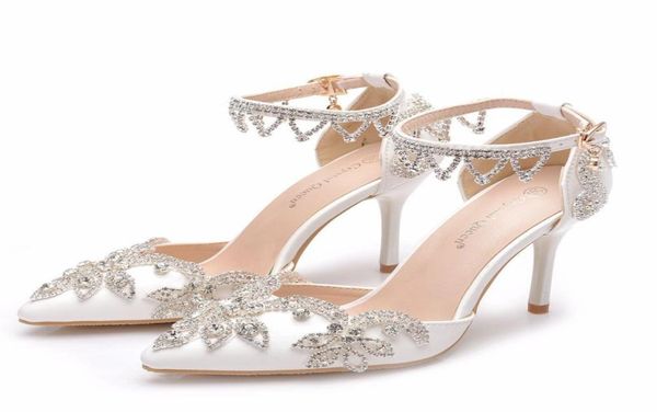 

white color wedding shoes stiletto heel buckle straps women pumps gorgeous rhinestone bridal party shoes pointed toe wedding shoes9486832, Black