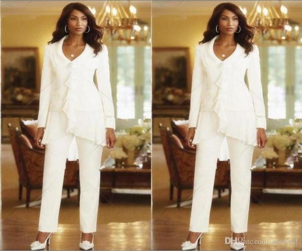 

elegant white chiffon mothers pant suits custom made ruffles mother of the bride gowns long sleeves summer formal jumpsuits84585433265691, Black;red