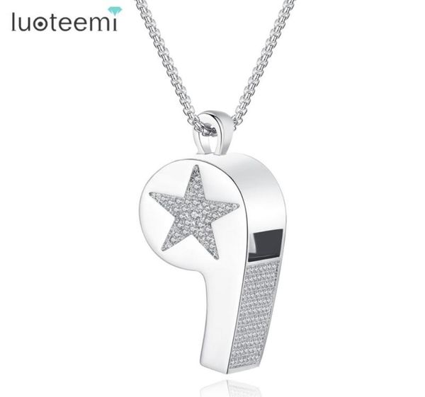 

pendant necklaces luoteemi trendy white gold color whistle necklace for women cz crystal stars shaped jewellery gift7064831, Silver