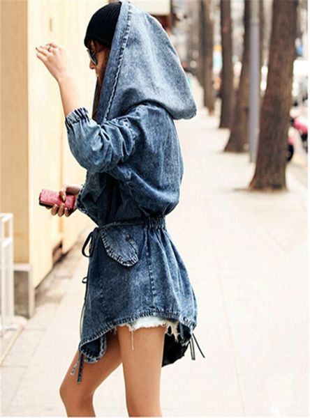 

2016fashion fall women jacket denim oversized hoodie hooded outerwear jean wind jacket design women coat4457790, Black;brown