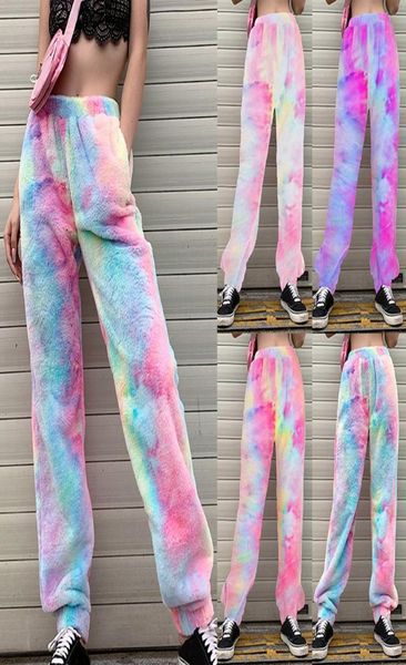 

women winter rainbow pants sherpa fleece trousers harajuku streetwear winter warm teddy fleece pants6582678, Black;white