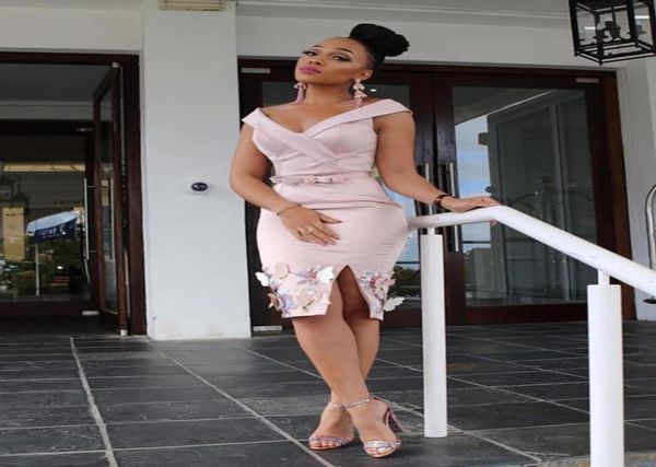 

side split short cocktail dresses with sash 3dapplique capped v neck prom gowns club wear dress7450352, Black