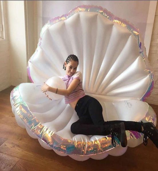 

giant with pearl blomable pool float shell schulp air matras swimming ring for women beach chair water toys8014572