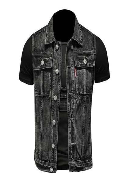 

men039s vests s5xl denim vest men sleeveless jacket casual jeans coat ripped slim fit male waistcoat turndown collar streetwe1691949, Black;white