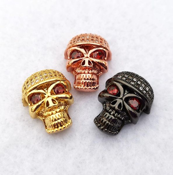 

red eye cubic zircon skull head charm connector fit bracelet pendant cz micro pave diy beads jewelry finding ct4761517348, Silver